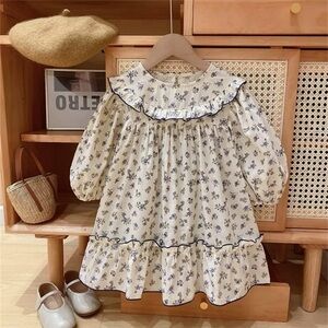 Floral Cream and Blue Kids Dress